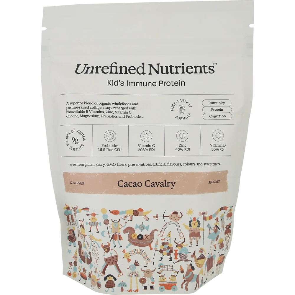 unrefined-nutrients-kids-immune-protein-cacao-cavalry-330g-front